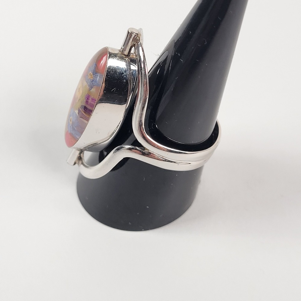 Vintage Mexico 925 Ring Sterling Silver Spinner Abalone &‎ Floral Resin Sz 11.25 - Picture 10 of 12